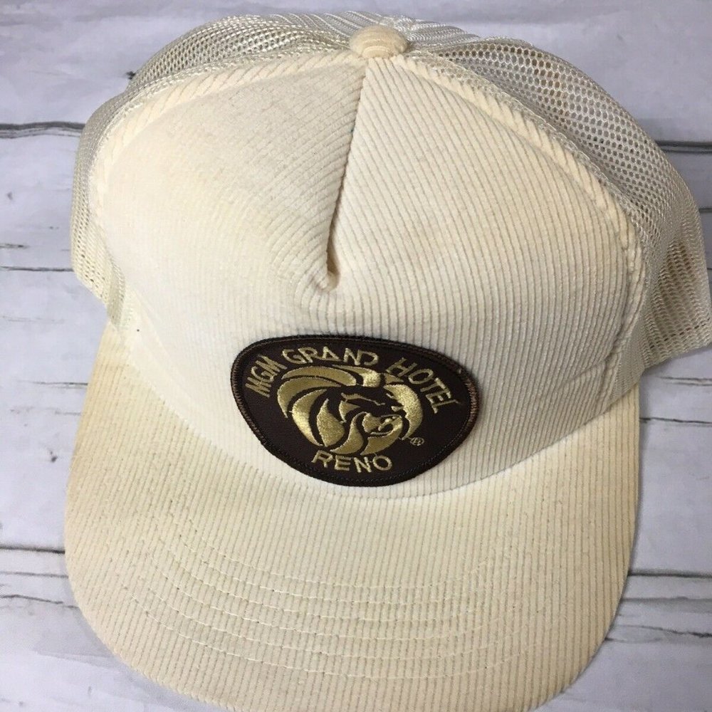 Vintage MGM Grand Hotel Reno Casino Trucker Mesh Corduroy Cap Hat Snapback